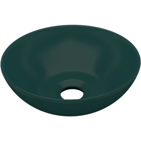 Lavabo de salle de bain rond vasque à poser de toilette lave-mains de cuisine salle de cosmétiques maison intérieur 28 cm céramique vert foncé