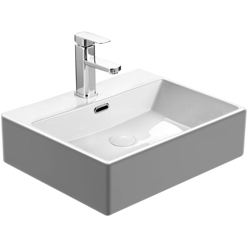 Lavabo de Salle de Bain Suspendu- Vasque à Poser Blanc - Lavabo de Comptoir - 50 x 42 x 14 cm