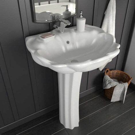 Lavabo de salle de bain, Vasque à poser, Évier de baignade autoportant avec socle Céramique Blanc 580x510x200 mm BVM95238