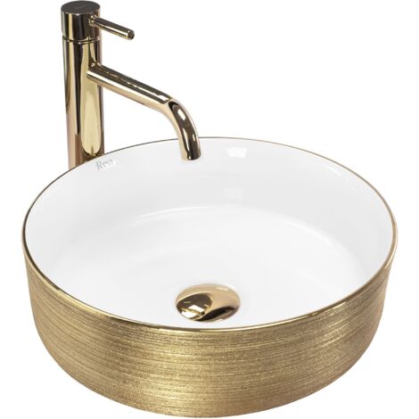 LAVABO de SOBREMESA REA SAMI BLANCO BRUSH ORO