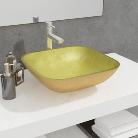 Lavabo de vidrio dorado 42x42x14 cm vidaXL