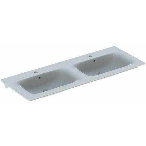 Lavabo doppio per mobili Geberit Renova Plan, 130x48cm, foro rubinetto centrale, Bianco