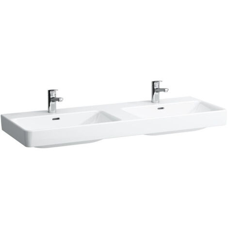 Lavabo double LAUFEN PRO S 1300 x 460 mm avec trop-plein, version 3 trous robinet blanc LCC LAUFEN