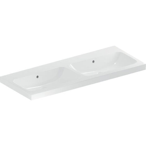 Lavabo double light Geberit iCon 120 cm 2 cuves avc trop-plein sans trou de robi - GEBERIT 501.838.00.3