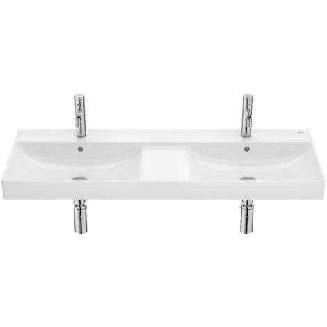 Lavabo double mural Fineceramic Ona avec jeu de fixations, 1200x460 mm, blanc brillant