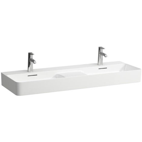 Lavabo double VAL 1200 x 400 mm, avec trou pour robinetterie, avec trop-plein blanc LAUFEN