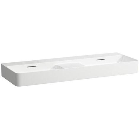 Lavabo double VAL 1200 x 400 mm, sans trous pour robinetterie, avec LAUFEN mat sur blanc
