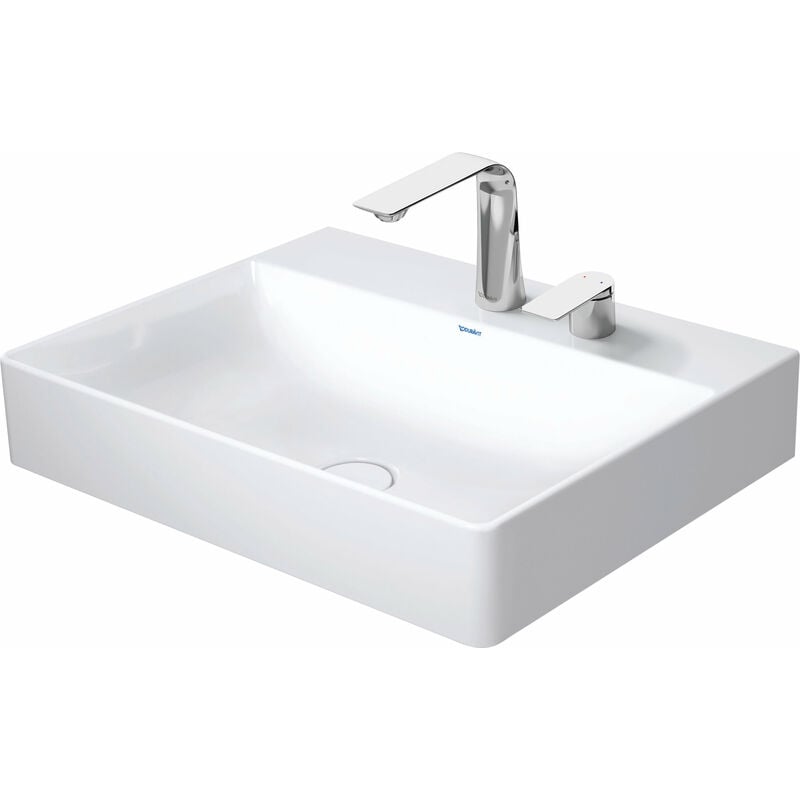 

Lavabo Duravit DuraSquare, lavabo para muebles 60x47cm, 2 agujeros para grifos, sin rebosadero, con banco con agujeros para grifos, color: Blanco