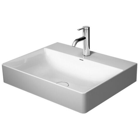 Lavabo Duravit DURASQUARE sans trop pleinavec plage de robinettrie 600x470mm 1 trou de robinetterie blanc