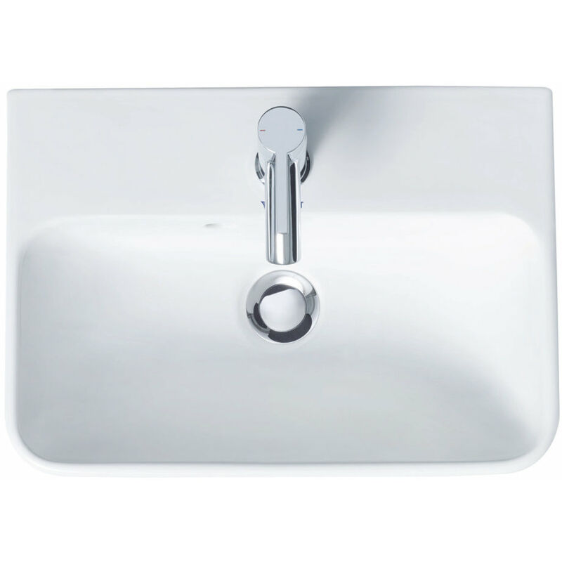 

Lavabo Duravit ME de Starck Wash con rebosadero, con banco para grifos, 1 agujero para grifos, 600 mm, color: Seda blanca mate - 2335603200