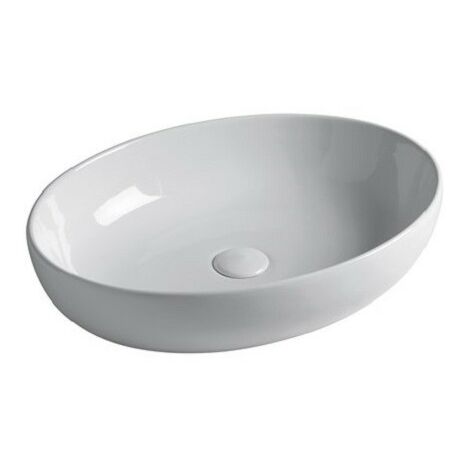 Lavabo Easy appoggio 55x42 ovale in ceramica bianco lucido di