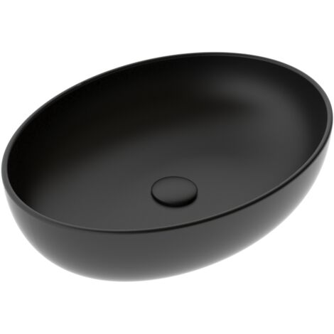 Lavabo Easy appoggio 55x42 ovale in ceramica nero opaco di