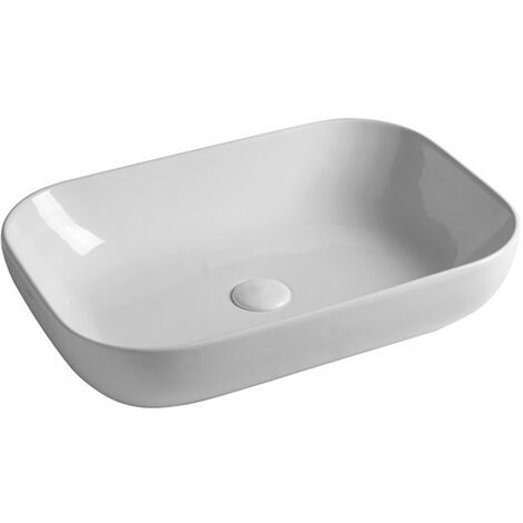 Lavabo EASY d'Appoggio 60x42xh14 cm Rettangolare in Ceramica Bianco Lucido - Bordo Fino
