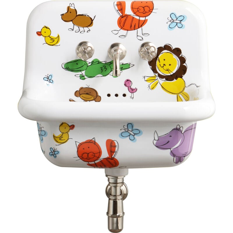 Bleu Provence - Lavabo Rétro en Céramique - 60 cm - True Colors - Kids - Blanc