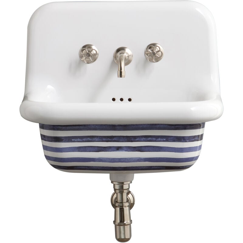 Bleu Provence - Lavabo Rétro en Céramique - 60 cm -True Colors - Stripes - Blanc