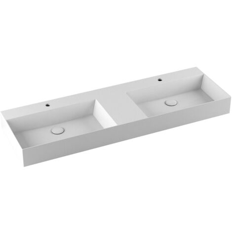 Lavabo Elegance sospeso/appoggio 142x45 due vasche e due fori in