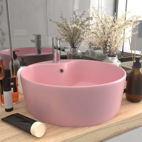 Lavabo elegante lujo con rebosadero cerámica rosa mate 36x13 cm vidaXL