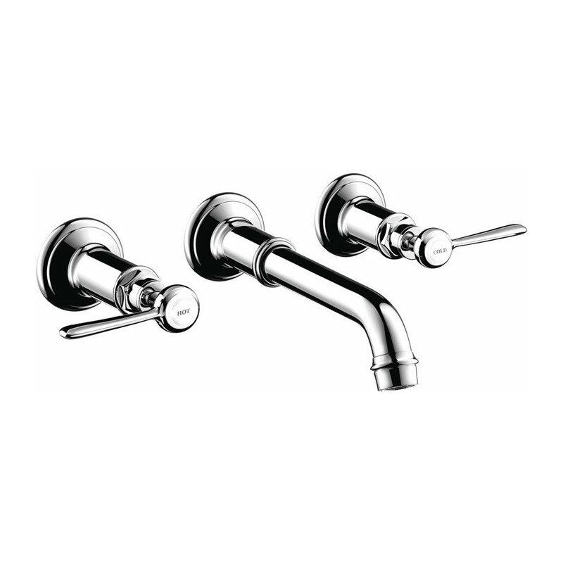 

Hansgrohe - Lavabo empotrado de pared con 3 orificios, desagüe libre, níquel cepillado