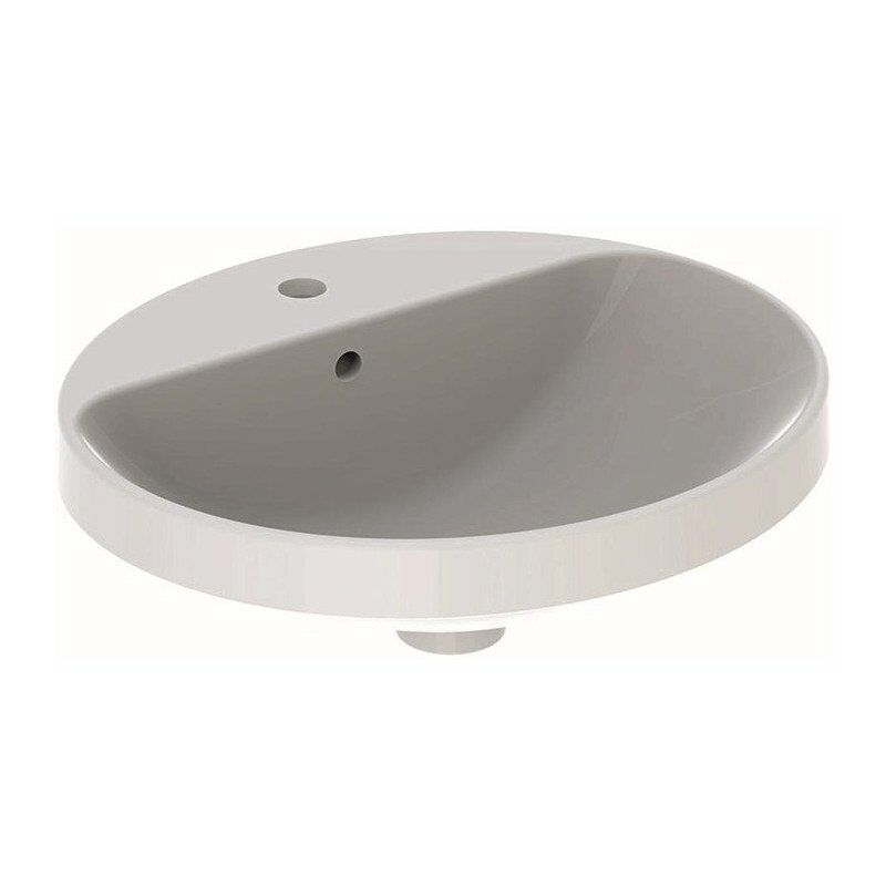 

Lavabo empotrado VariForm, ovalado, con plataforma para grifería: 50x45cm, orificio para grifería en el centro, Blanco - Geberit