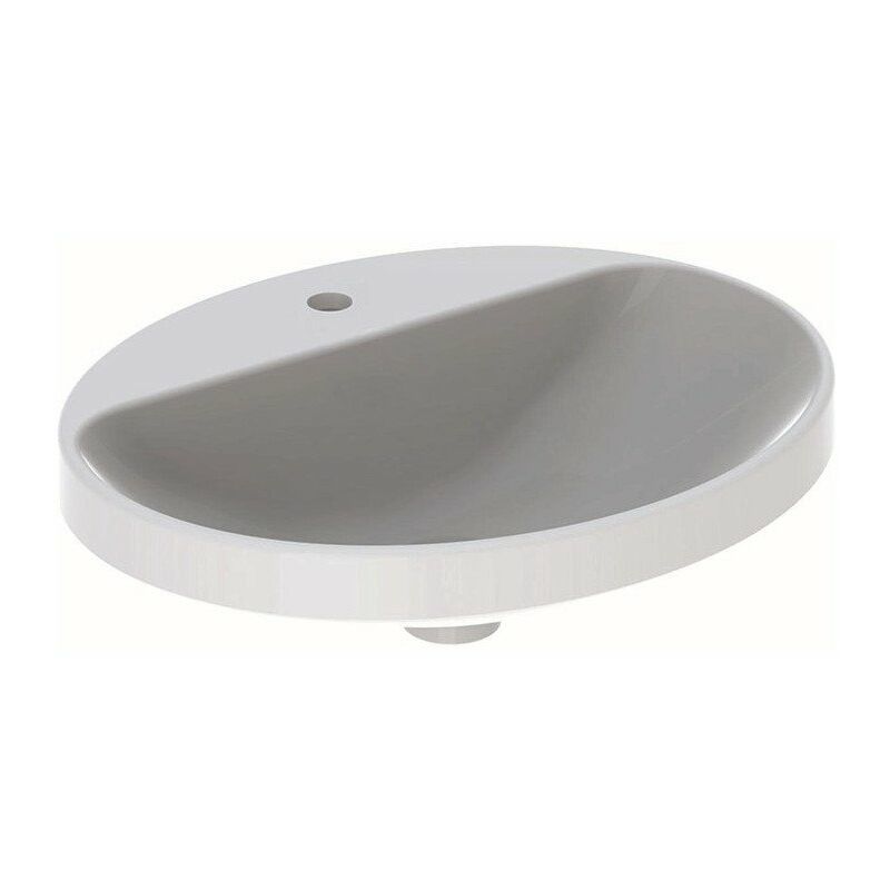 

Lavabo empotrado VariForm, ovalado, con plataforma para grifería: 55x45cm, orificio para grifería en el centro, sin rebosadero, Blanco - Geberit