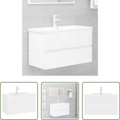 Lavabo empotrado -  Mueble con lavabo madera de ingeniería blanco