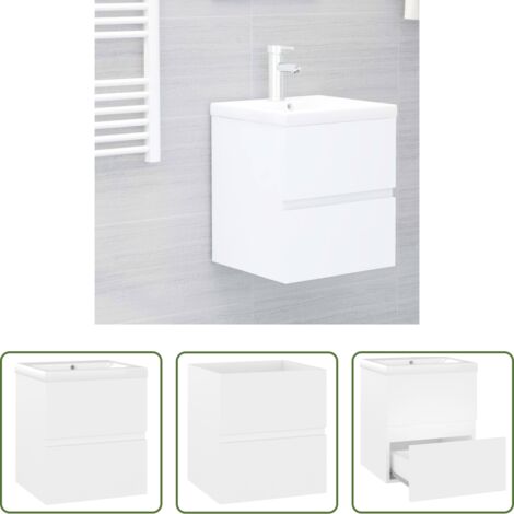Lavabo empotrado -  Mueble con lavabo madera de ingeniería blanco