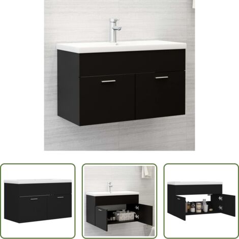 Lavabo empotrado -  Mueble con lavabo madera de ingeniería negro