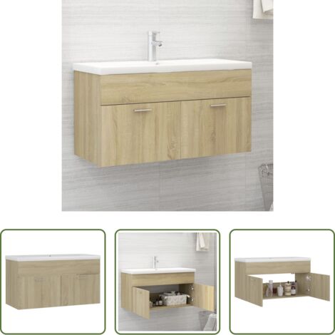 Lavabo empotrado -  Mueble con lavabo madera de ingeniería roble Sonoma