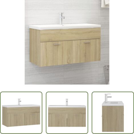 Lavabo empotrado -  Mueble con lavabo madera de ingeniería roble Sonoma