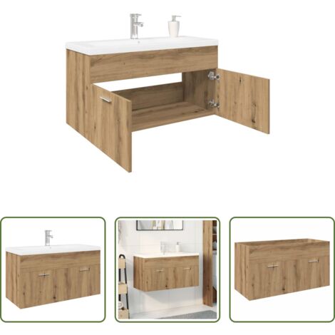 Lavabo empotrado -  Mueble para lavabo con lavabo empotrado artesanal de roble