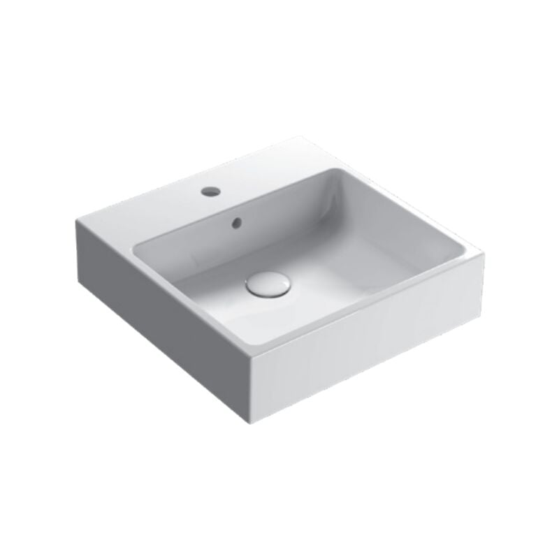 Ceramica Globo - Lavabo en céramique 50x50 cm Globo stone SCQ52BI Blanc - Céramique