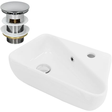 Lavabo en céramique blanc lave-mains avec garniture vidage chrome 450x270x130 mm