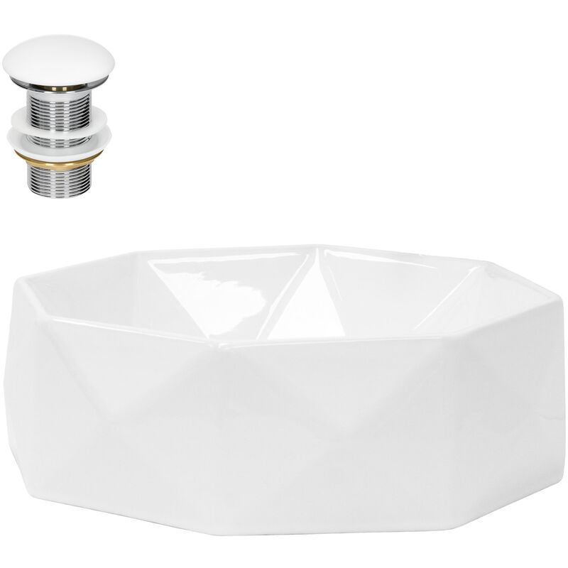 Luxebath - ML-Design Lavabo en Céramique Blanc Brillant ø 42x13,5 cm avec Garniture de Vidage 1 1/4' Universelle sans Trop-Plein, Design Diamant, Luxebath - ML-Design Lavabo en Céramique Blanc Brillant ø 42x13,5 cm avec Garniture de Vidage 1 1/4' Universelle sans Trop-Plein, Design Diamant,