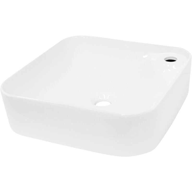 Ecd Germany Vasque à Poser Salle de Bain - 435x435x125 mm - en Céramique - Carré - Blanc - Vasque Salle de Bain - Lave-Mains Évier - Lavabo à Poser