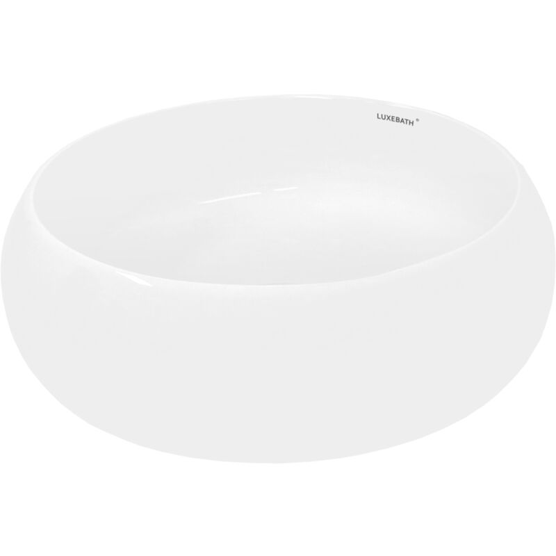 ECD Germany Lavabo Salle de Bain - Ø 400 x 350 x 155 mm - en Céramique - Rond - Blanc - Vasque à Poser sur Meuble - Lave-Mains Évier - Drain avec