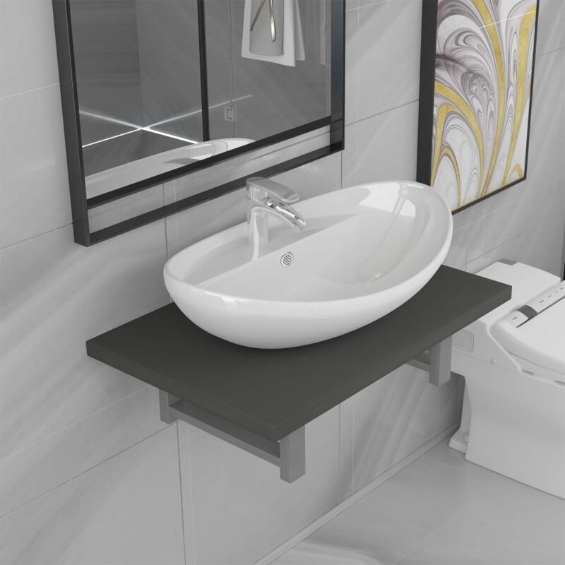 Meuble de salle de bain en deux pièces Céramique Gris Vidaxl