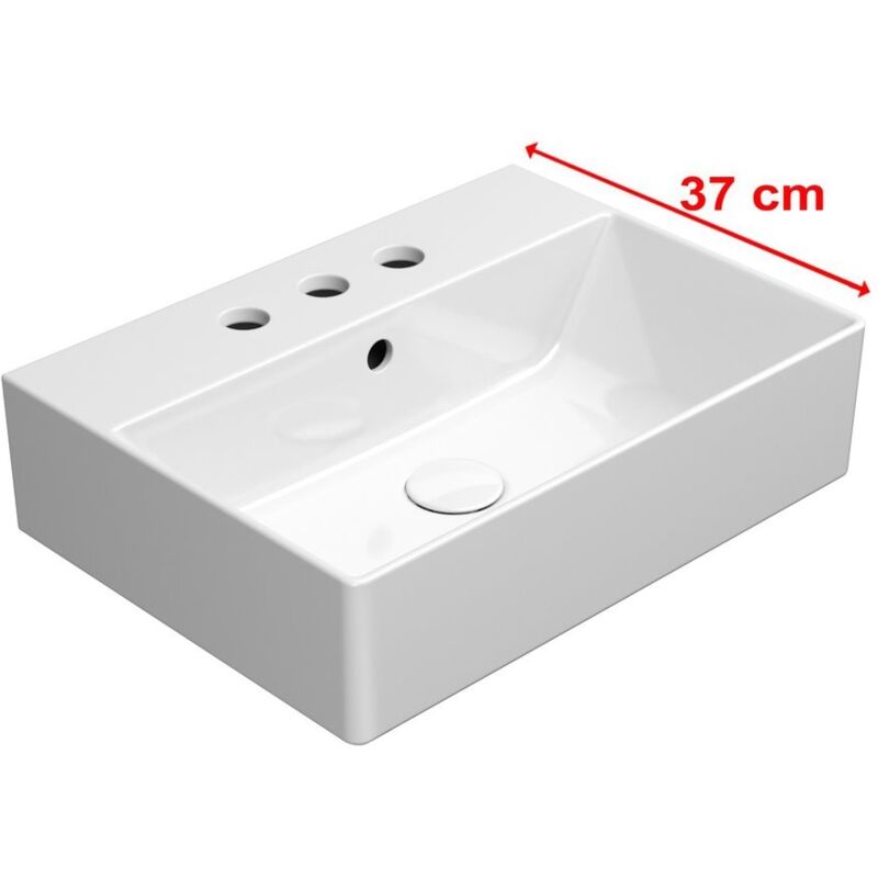 Lavabo en céramique kube x 50x37cm, 3 trous de robinetterie, blanc ExtraGlaze