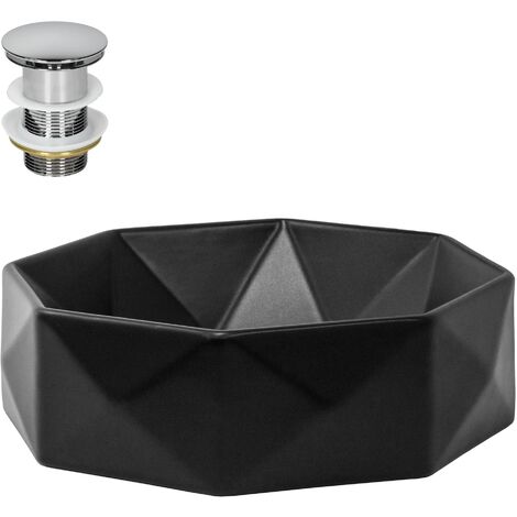 Lavabo en céramique noir mat diamant bouchon de vidage lave-mains Ø 420 x 135 mm