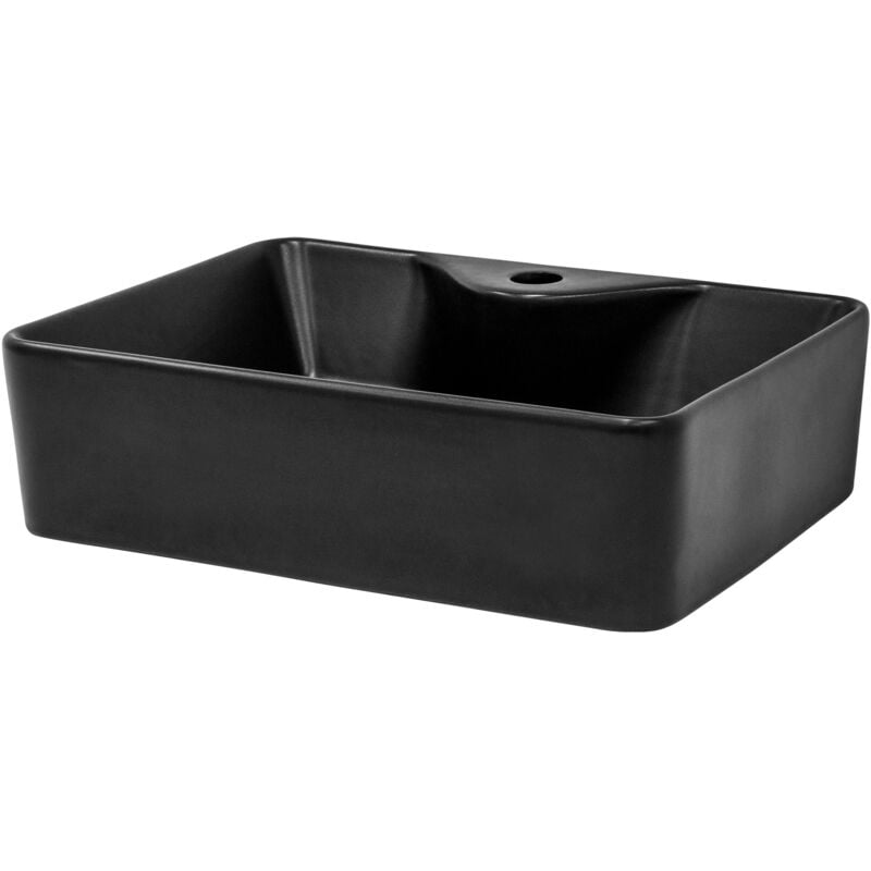 Ml-design - Lavabo en Céramique Noir 49x36,5x14 cm, Coins Arrondis, Vasque à Poser Moderne, Lavabo de Comptoir Élégant, Lavabo avec Trou pour