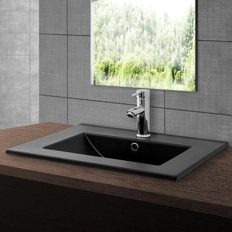 Lavabo en céramique noir mat vasque encastrer pour salle de bain 615x470x175 mm