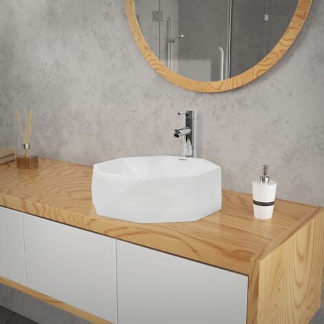 Lavabo en céramique pour salle de bain lavabo en forme de diamant Ø 42x13,5 cm