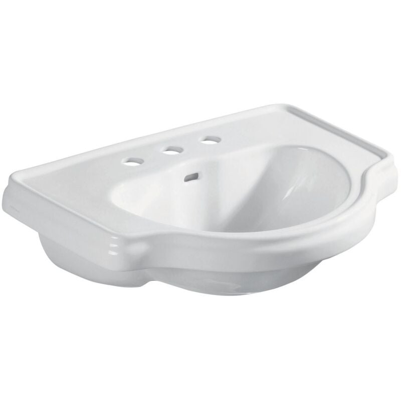 Lavabo en céramique retro 62x45,5cm, buit dans, 3 trous pour mélangeur, blanc