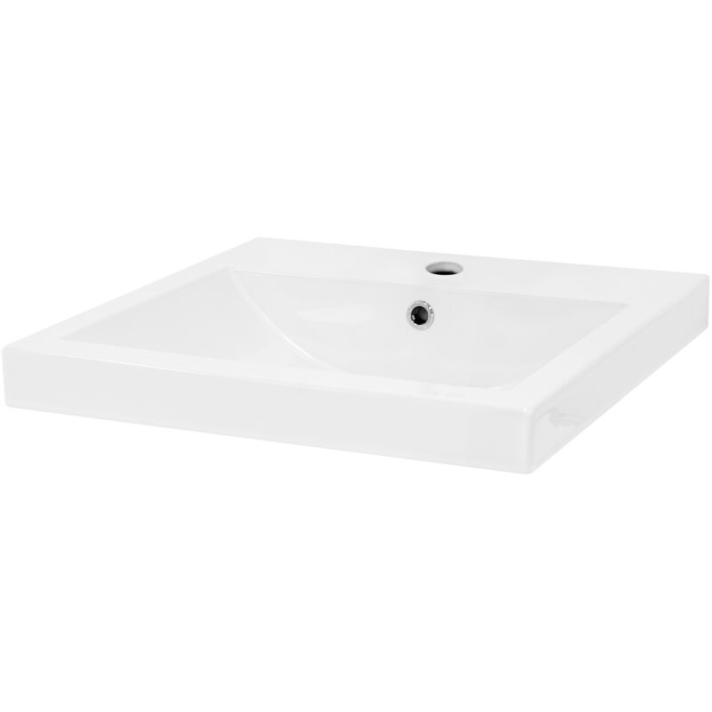 ML-Design Lavabo en Céramique Blanc, 54,5x16x45 cm, Design Rectangulaire, Vasque à Poser Moderne Élégant, Lavabo de Comptoir avec Trou d'Évacuation,
