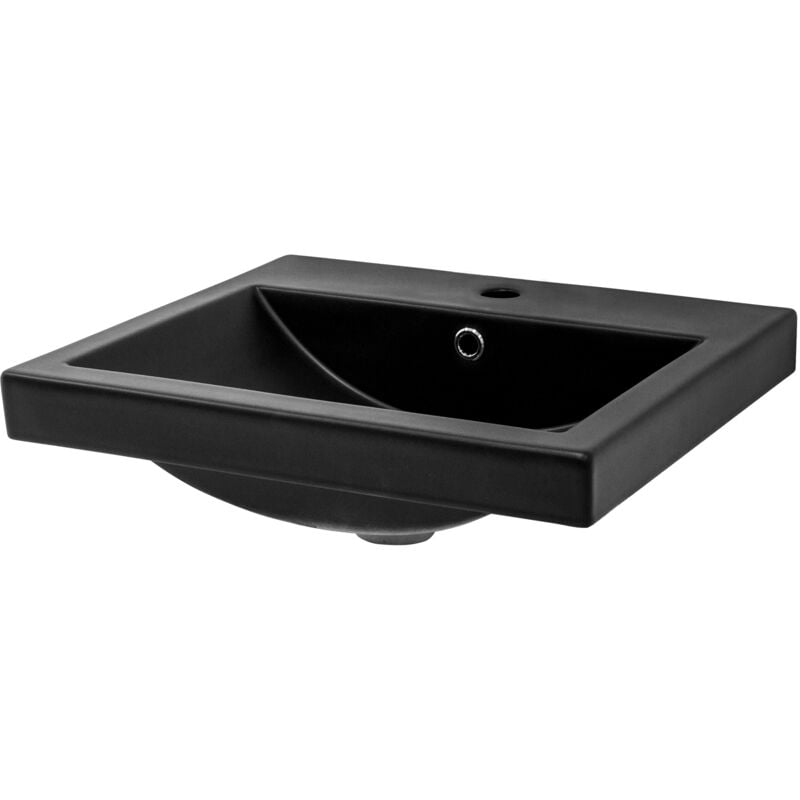 Ml-design - Lavabo en Céramique Noir 53,5x46x16,5 cm avec Garniture de Vidage 1 1/4' Universelle et Trop-Plein, Design Rectangle, Vasque Encastre