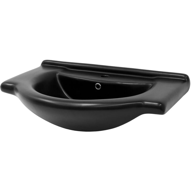Ml-design - Lavabo en Céramique Noir 77x50,5x22,5 cm avec Garniture de Vidage 1 1/4' Universelle et Trop-Plein, Design Ovale, Vasque Encastrer