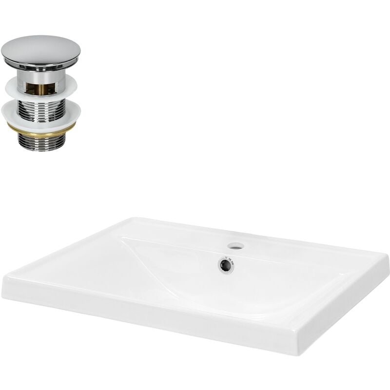 Ml-design - Lavabo en Céramique Blanc 51x15,5x41,5 cm avec Garniture de Vidage 1 1/4' Universel et Trop-Plein, Design Anguleux, Vasque à Encastrer