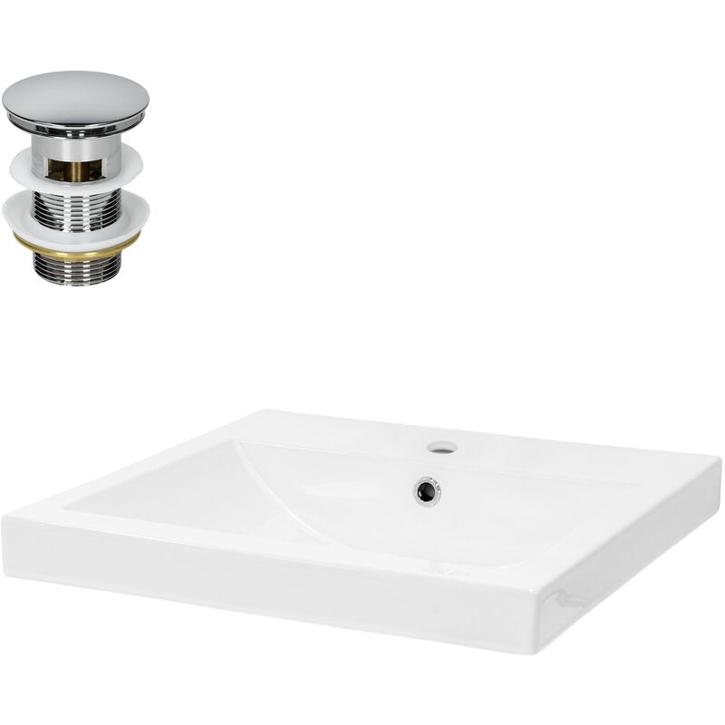 Ml-design - Lavabo en Céramique Blanc 54,5x16x45 cm avec Garniture de Vidage 1 1/4' Universel et Trop-Plein, Design Anguleux, Vasque à Encastrer