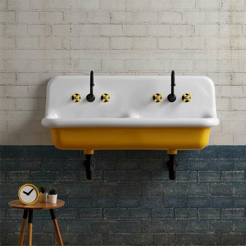 Lavabo de cerámica esmaltada - 120 cm - True Colors - Amarillo mostaza (Giallo Senape)