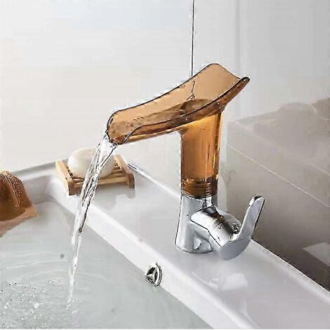 Lavabo en cuivre avec robinet cascade eau chaude/eau froide pour salle de bain, meuble vasque, robinet d'évier