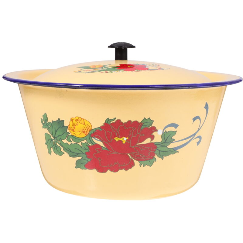 Feiyue - Lavabo en émail vintage Bol en émail rétro avec couvercle Bol en émail pour le lavage des mains